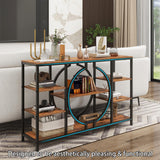 GiftGo 47" Industrial Console Tables for Entryway Rustic Sofa Table Behind Couch 4 Tier Wooden Shelves Entry Table with Storage for Foyer, Hallway, Front Door,Living Room (Rustic Brown, 47") GiftGo