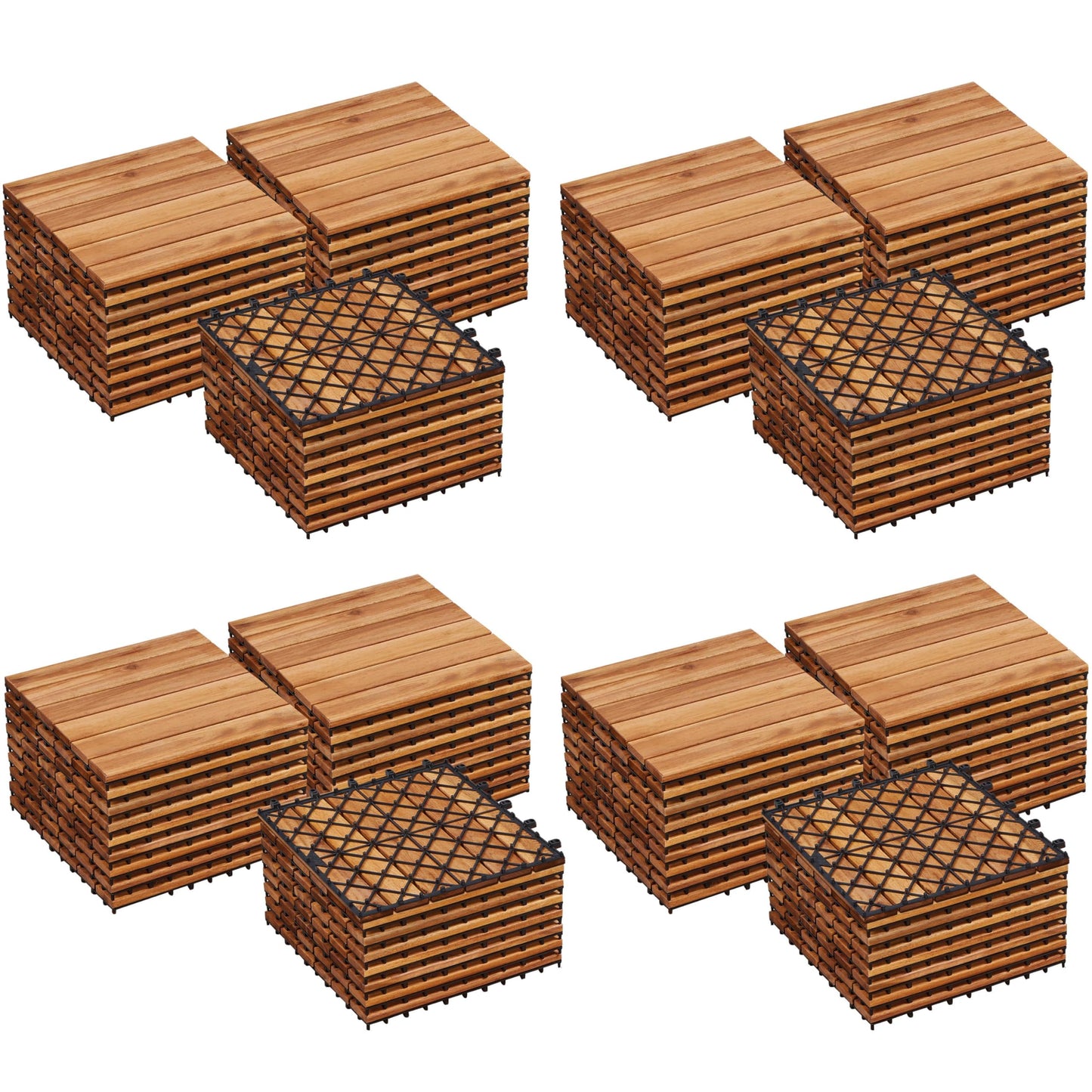 Yaheetech 108PCS Acacia Wood Interlocking Flooring Tiles Waterproof Flooring for Outdoor & Indoor Patio,Balcony,Garden,Poolside,12 × 12 in - WoodArtSupply