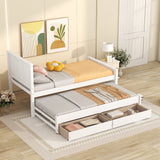 Merax Classic Solid Wooden Bed Farme with Trundle Bed and Drawers Storage Sofa Bed for Living Room Bedroom Guest Room Space Saving,White Merax