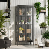 UNICOLY Glass Display Cabinet 4-Tier, Display Cabinet with Glass Doors, Curio Display Cabinet with Tempered Glass Doors,Metal Storage Cabinets for Living Room, Plant, Assembly Required, Black UNICOLY