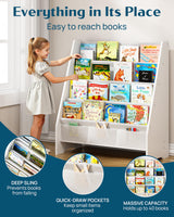 SEIRIONE Sturdy Kids Bookshelf,4-Tier Book Shelf for Kids Room with Tear-Proof Oxford Fabric-Nursery Room Playroom Classroom,Deep Slings to Keep Books Upright,Ideal Height for Toddler Age 3+, White SEIRIONE