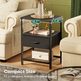 Huuger Nightstand Set of 2, Night Stand with Fabric Drawer, Mesh Shelf, Side Table with Storage, Fabric Drawer Dresser, Open Shelf, Metal Frame, Bedroom, Black Huuger