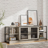 Amyove Farmhouse TV Stand for 75/80 inches TVs, Industrial Entertainment Center with Double Mesh Doors and Storage Cabinet, Rustic TV Cabinet TV Media Console Table for Living Room, Grey Amyove