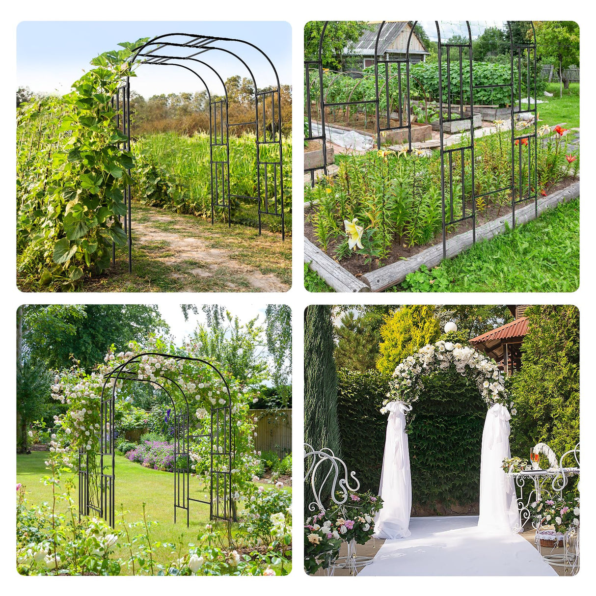 UrGROWA Outdoor Garden Arch Trellis, 87" H Large Garden Trellis for Climbing Plants, Metal Plant Support Trellis Archway Arbor Tunnel Large Trellis for Vegetables Plant Cucumber Trellis UrGROWA
