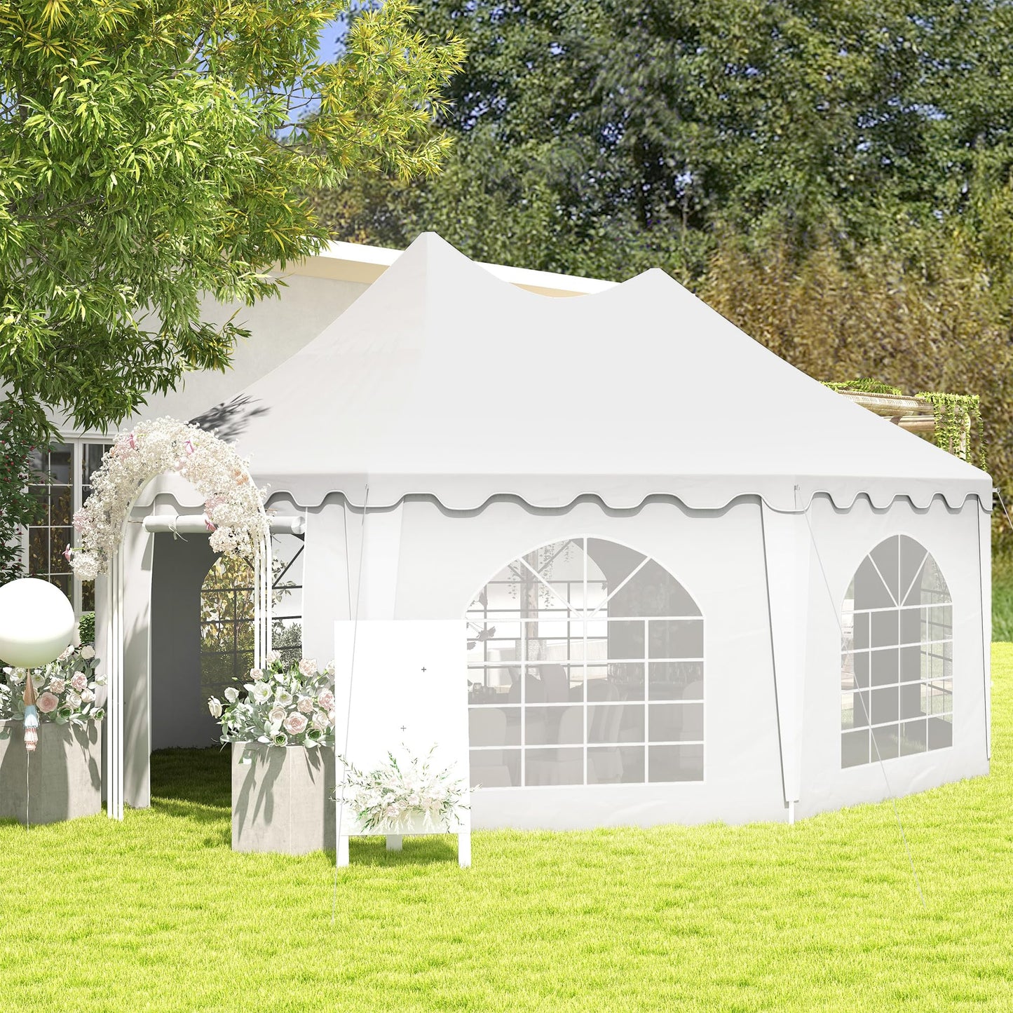 Outsunny 22 x 16 ft Party Tent, Wedding Tent with Sidewalls, Heavy Duty Event Tent with 2 Doors and 6 Windows, Outdoor Gazebo Tent for Party, White