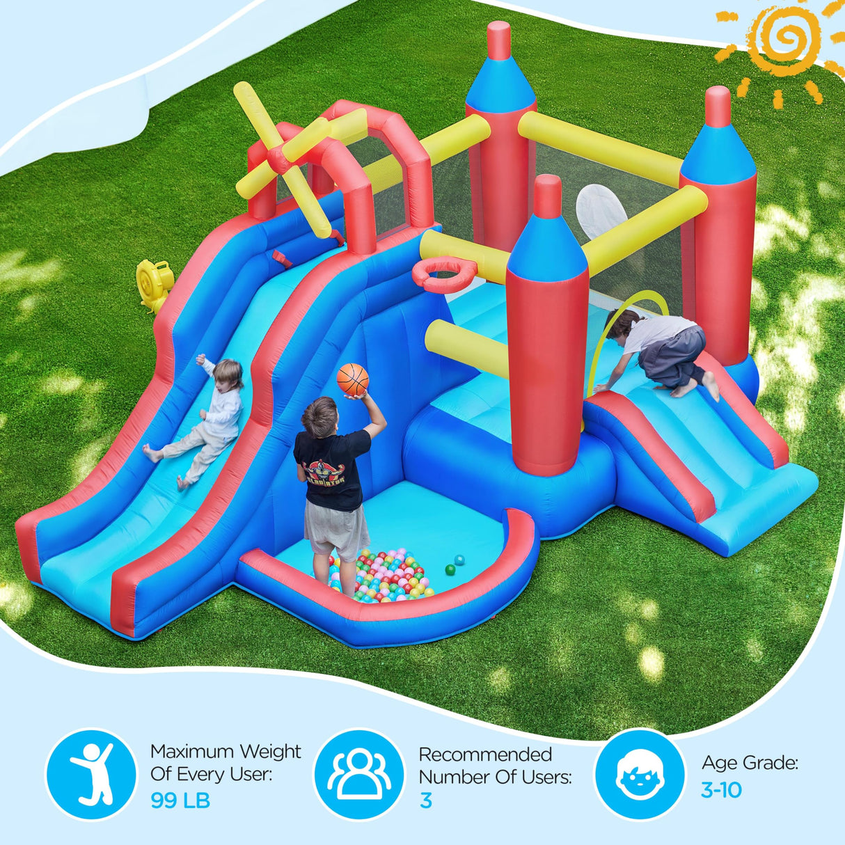 Yaheetech Inflatable Bounce House, 7-in-1 Bouncy Castle Combo w/Ball Pit & Bouncing Area & Slides & Basketball Game & Dart Game, Jump House for Kids Aged 3-10 w/Storage Bag & 470W Blower Yaheetech