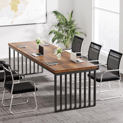 Tribesigns 6.56 ft Conference Table, Large Rectangle Meeting Seminar Table, Industrial Long Business Table for 6-8 People (Without Chair) (Brown & Black) - WoodArtSupply