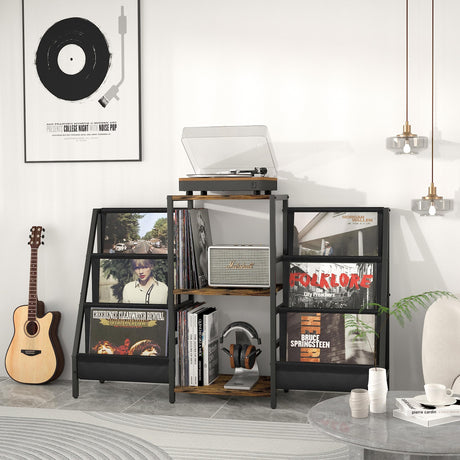 Record Player Stand with Vinyl Storage, Record Player Table with Vinyl Record Storage Up to 280 Albums, Turnta ble Stand with Record Holder Vinyl Display Shelf, Record Cabinet for Vinyls Media Stereo Tewinko