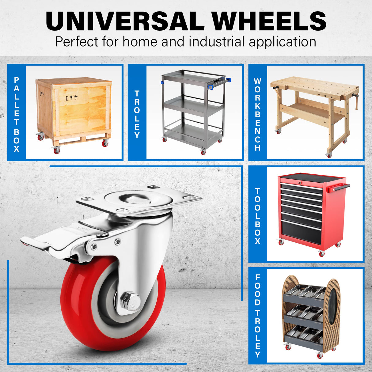 Castrek 4 Inch Caster Wheels Heavy Duty Casters Set of 4 (2200lbs Load Capacity) Lockable Cart Wheels with Brakes, 360 Degree Rotatable - Ideal Caster for Cart, Furniture and Workbench (4 x Brakes) Castrek