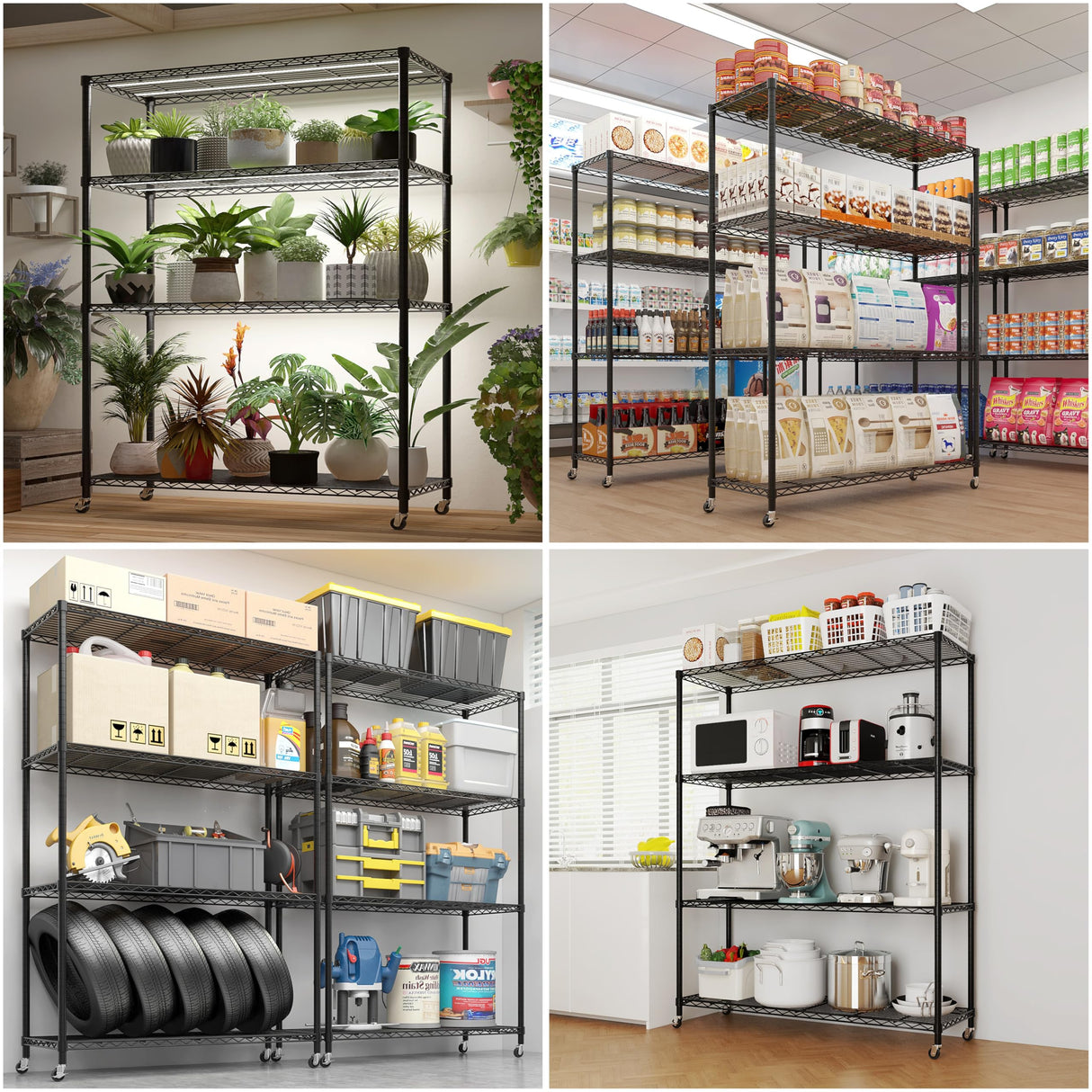 Heavy Duty N.S.F. Certified 4‑Tier Steel Wire Shelving with Wheels, 800 lb Commercial Storage Rack, Adjustable Utility Shelf for Home, Garage, Restaurant Storage Shelves (Black, 46" x 17.7" x 65") Generic