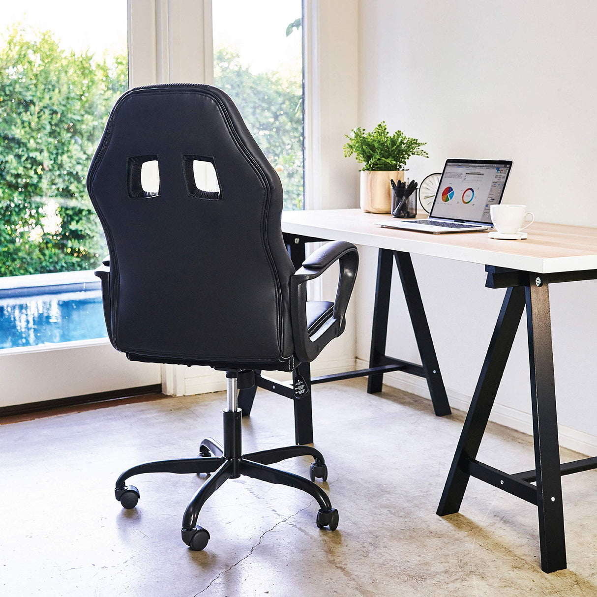 Office Chair PC Gaming Chair Cheap Desk Chair Ergonomic PU Leather Executive Computer Chair Lumbar Support for Women, Men (Black) BestOffice