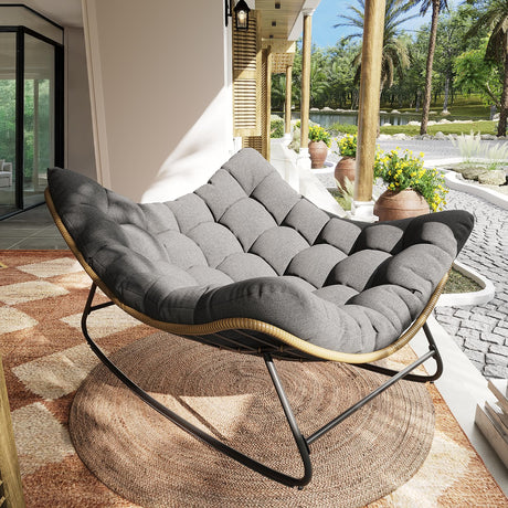 VONZOY Outdoor Rocking Chair, Indoor Papasan Chair, Oversized Egg Rocking Chair with Thick Cushion, Rattan Wicker Rocker Lounge Chair for Bedroom, Living Room, Patio, Garden, Porch (Dark Grey) VONZOY