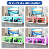 Vinctik 6&Fox High Gloss LED TV Stands w/Power Outlet,60,000-Colors Lighting for 55 60 65 70in TV,Modern White LED Entertainment Center w/Adjustable Glass Shelves for Living Room Gameroom Bedroom Vinctik 6&Fox