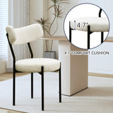 Orweiin Boucle Dining Chairs Set of 4, Upholstered Dining Chairs with Curved Backrest, Round Modern Dining Chair with Black Metal Legs for Dining Room, Vanity, White Orweiin