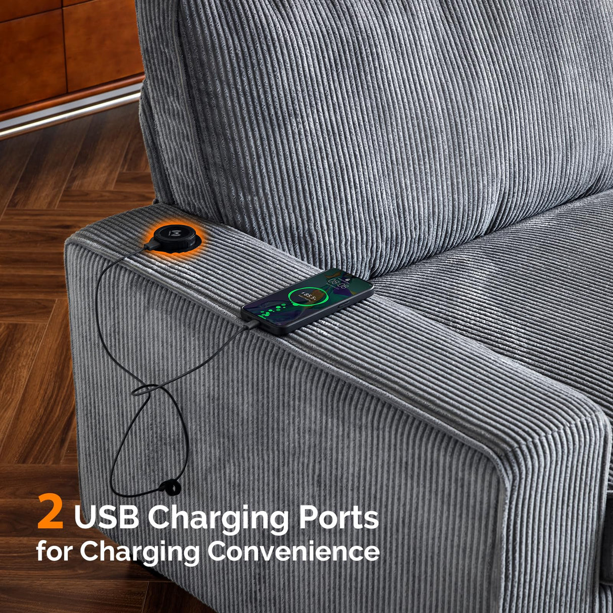 VINGLI 83" Modern Loveseat Sofa Couches for Living Room, Dark Gray Cloud Feel Comfy Sofas Deep Seat Couch Corduroy Sofa with Wide Armrest, USB Charging Port, 2 Throw Pillows VINGLI