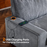 VINGLI 83" Modern Loveseat Sofa Couches for Living Room, Dark Gray Cloud Feel Comfy Sofas Deep Seat Couch Corduroy Sofa with Wide Armrest, USB Charging Port, 2 Throw Pillows VINGLI