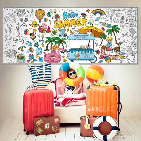 OHOME Summer Giant Coloring Poster/Tablecloth - Summer Decorations - 30 x 72 Inches Jumbo Paper Coloring Banner - Kids Crafts Gifts Toys Games Ice Cream Party Decorations - Arts Crafts Supplies OHOME