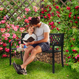 VINGLI Outdoor Metal Bench w/PVC Back - Black Garden Park Bench for Yard, Lawn, Decor, Deck, Entryway, Porch VINGLI