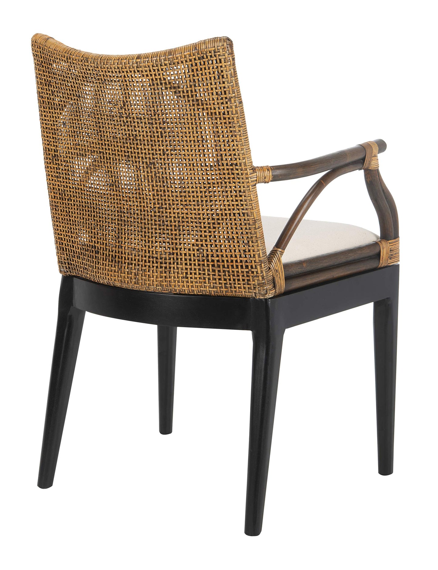 Safavieh Home Gianni Rattan Tropical Woven Arm Chair, Brown/Black - WoodArtSupply