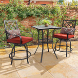 Omelaza Patio Height Bar Table, Outdoor Bistro Square High Top Dining Table with 1.57'' Umbrella Hole & Steel Slat Table Top (Black) Omelaza