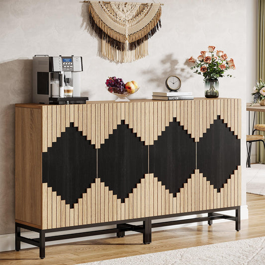 Tribesigns Farmhouse Sideboard Cabinet with Storage, 63" Buffet Storage Cabinet with Doors, Tall Vintage Credenza Wood Coffee Accent Cabinet with Storage for Kitchen, Dining Room, Living Room - WoodArtSupply