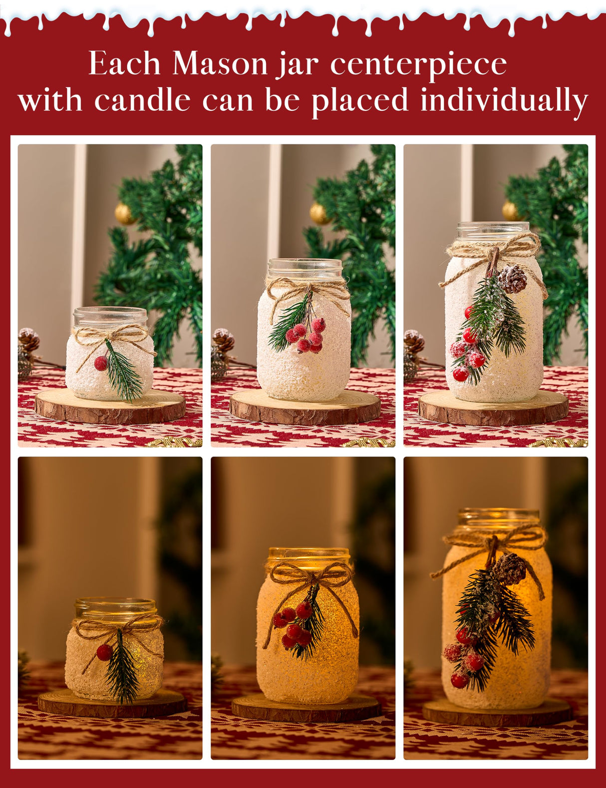 KIVIVO Christmas Centerpieces for Tables, Table Decor with Mason Jar, Flowers, Christmas Winter Table Decorations Centerpieces, Xmas Holiday Center pieces for Tables, Kitchen, Room, Dining Decor KIVIVO