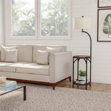 Lavish Home Floor Lamp with End Table - Modern Rustic Side Shelves with USB Charging Port, LED Light Bulb, and Drum-Shaped Shade - Standing Lights Lavish Home