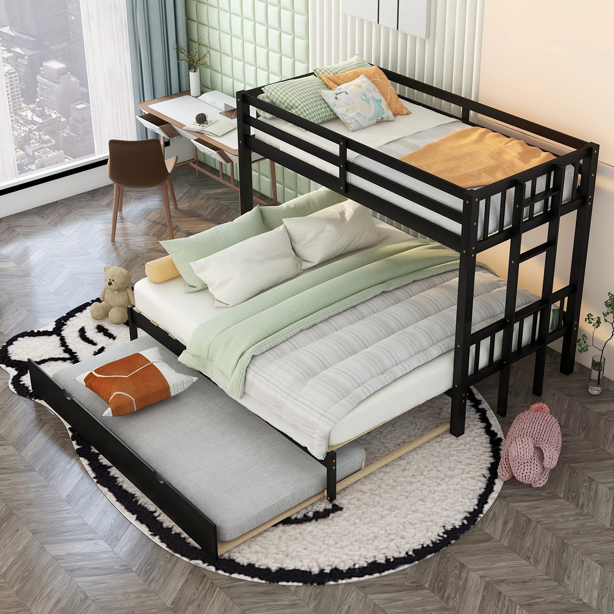 Harper & Bright Designs Twin Over King with Trundle [bunk bed]s Twin Over Twin Pull-Out bunk beds, Solid Wood, No Box Spring Needed (Espresso) Harper & Bright Designs