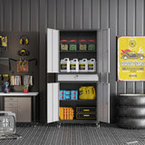 BYNSOE Metal Storage Cabinet with Wheels Metal Garage Cabinet with Adjustable Shelves Tool Storage Cabinet with 1drawer Steel Locker Cabinet with Lock for Home Garage(Black Gray-73 4 casters) BYNSOE