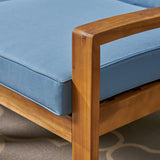 Christopher Knight Home Grenada Sectional Sofa Set | 5-Piece 3-Seater | Includes Coffee Table and Ottoman | Acacia Wood Frame | Water-Resistant Cushions | Teak and Blue, Finish Christopher Knight Home