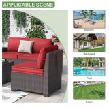 Kurapika 12 Pieces Patio Furniture Set, Rattan Wicker Outdoor Conversation Sets, Outdoor Furniture Sectional Sofa Set w/4 Inch Cushion and Glass Coffee Table(Red) Kurapika