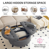 Redlife 35" Wide Round Ottoman with Storage, Storage Ottoman Coffee Table, Tufted Round Ottoman Coffee Table Linen Fabric Round Coffee Table Ottoman with Storage (Dark Grey) Redlifeᅟᅠ