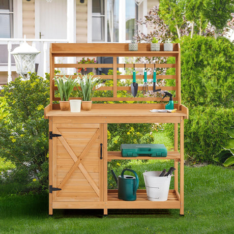 Yaheetech Outdoor Potting Bench, Large Horticulture Work Table Workstation with Storage Cabinet Shelf & Planting Working Console for Patio/Lawn/Garden - Wood Yaheetech