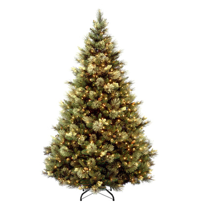 National Tree Company 'Feel Real' Pre-lit Artificial Christmas Tree | Includes Pre-strung White Lights | Flocked with Cones | Carolina Pine - 6.5 ft