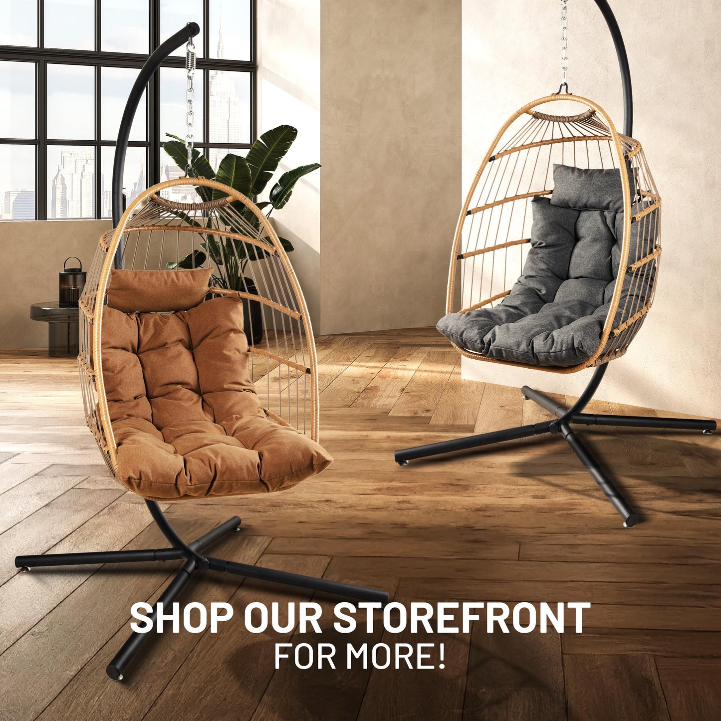 SereneLife Hanging Egg Chair with Stand - Up to 550 lbs of Capacity - Beautiful Swinging Basket Chair with Base Made from Wicker Rattan and Powder-Coated Steel Frame - Egg Swing Chair with Stand