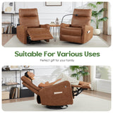 AYEASY Oversized Recliner Chair, Leather Swivel Rocking Chair Reclining with Phone Holder, Ergonomic Lazy Boy Fabric Sofa Chair with Lumbar Support, Manual Glider Chair for Living Room, RV, Brown AYEASY
