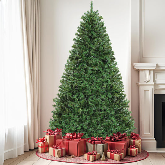 DWVO 9 ft Green Spruce Artificial Christmas Tree, Fire-Resistant PVC Pine, 2028 Lush Branch Tips, Metal Hinges, Foldable Base for Parties, Holidays, and Commercial Events