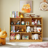 3-Tier Bookshelf, 8-Section Wooden Bookcase, Storage Organizer with Anti-Tilt Device, Modern Storage Display Cabinet for Living Room, Classroom, Kid’s Room (Natural) Onirw