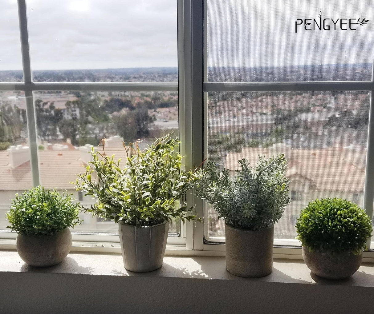PENGYEE 4 Pack Small Fake Plants, Artificial Plants Indoor for Home Decor, Small Faux Plants Indoor, Fake Plants in White Pot for Bathroom Bedroom Kitchen Office Farmhouse Room Shelf Decor PENGYEE