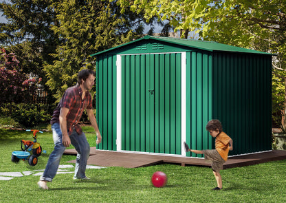 DWVO 8x6 FT Outdoor Storage Shed, Large Metal Tool Sheds, Heavy Duty Storage House with Lockable Doors & Air Vent for Backyard Patio Lawn to Store Bikes, Tools, Lawnmowers, Green