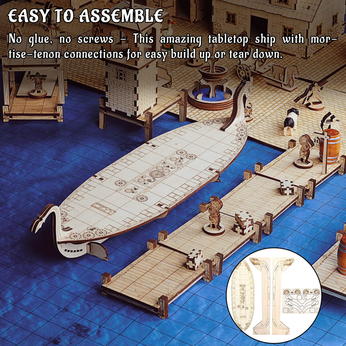 Miniatures Viking Longship Wood Laser Cut 1 Inch Square Grid Ship Battle Map for D&D, Dungeons and Dragons, Pathfinder or Other Tabletop RPG CZYY