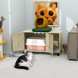 TaoHFE Hidden Cat Litter Box Enclosure Furniture with Cats Scratch Pad Farmhouse Enclosed Cat Litter Boxes Cabinet Furniture with Doors Wooden Indoor Cats Box House,Oak TaoHFE