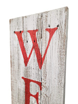Rockin' Wood Indoor Outdoor Welcome Sign 5 Foot Vertical Rustic Reclaimed Wood Farm House Style for Front Door or Porch, Whitewash with Red Lettering Rockin' Wood