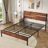 VECELO Full Size Bed Frame with Headboard Wood, Solid and Strong Metal Platform Support, No Box Spring Needed VECELO