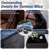 ASJMR 10 Pieces Patio Furniture Set with 2 Swivel Chairs Patio Furniture Outdoor Sectional Sofas with 55000 Gas Fire Pit Patio Conversation Set w/7 Cushions-Blue ASJMR