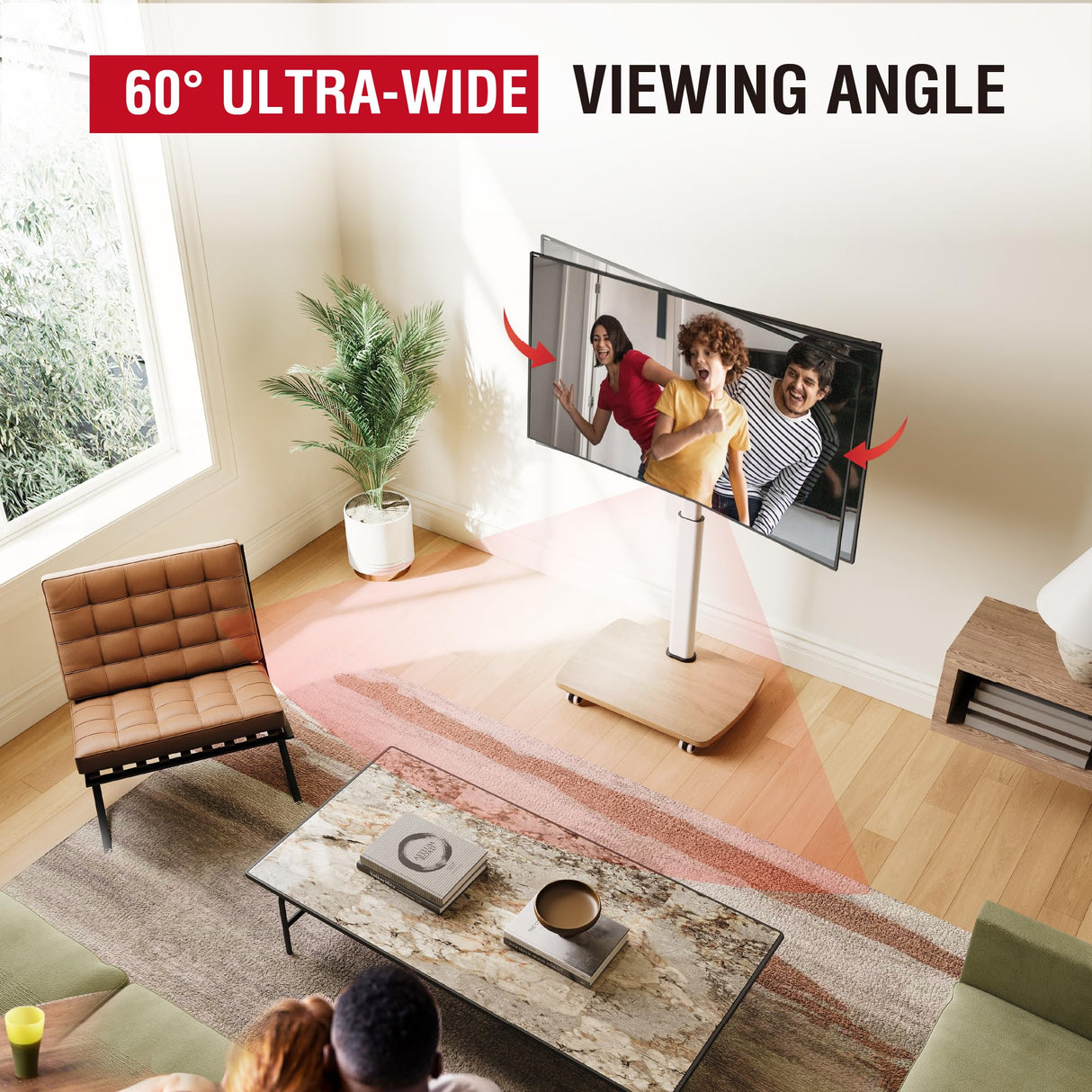 AOKCOS Rolling TV Stand Portable Mobile TV Stand on Wheels for 32-65 Inch TV, 8 Level Height Adjustable, 12°Tilt & 60°Swivel Outdoor TV Stand, Holds up to 88Lbs,White AOKCOS