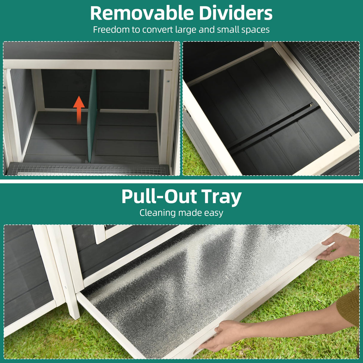 YITAHOME Chicken Coop 11.5ft² Large Wooden Chicken House Chicken Pen Outdoor with 2 Nesting Boxes Poultry Cage Rabbit Hutch Duck Cage with Weatherproof Roof (Grey) YITAHOME