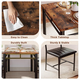 IRONCK Dining Table Set for 4, Wood Kitchen Table with Upholstered Chairs Dinning Table Set for Kitchen & Dining Room, Compact Dining Set for Small Spaces, Rustic Brown IRONCK