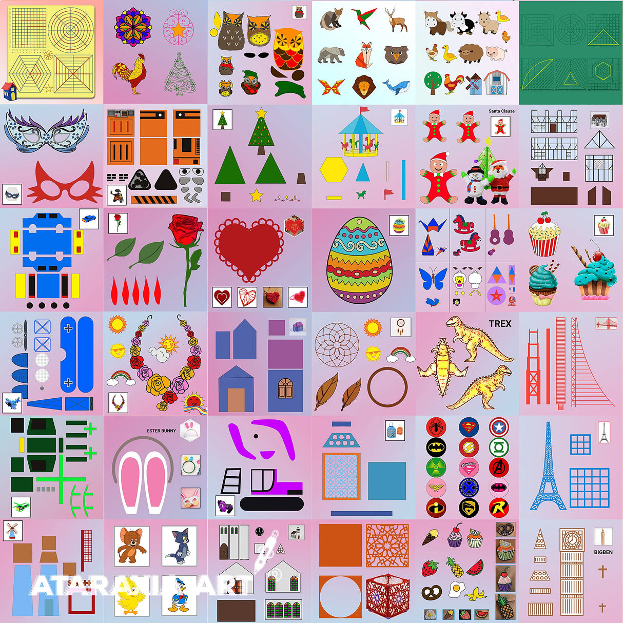 ATARAXIA ART 3D Stencil Book 40 Patterns, Drawing Molds Design Paper for 3D Pen, Reusable Colorful 20 Sheets 40 Pattern, Clear Pad & 2 Finger Caps, Painting Graffiti Template for 3DPen Kids DIY Gifts ATARAXIA ART