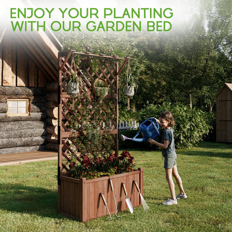 SPECRAFT 2 Pack Wood Planter with Trellis, 35.4x17.7x72 Inch Raised Garden Bed, 1.6Ft Deep Large Planter Box for Outdoor Gardening, Vegetables, and Climbing Plants SPECRAFT